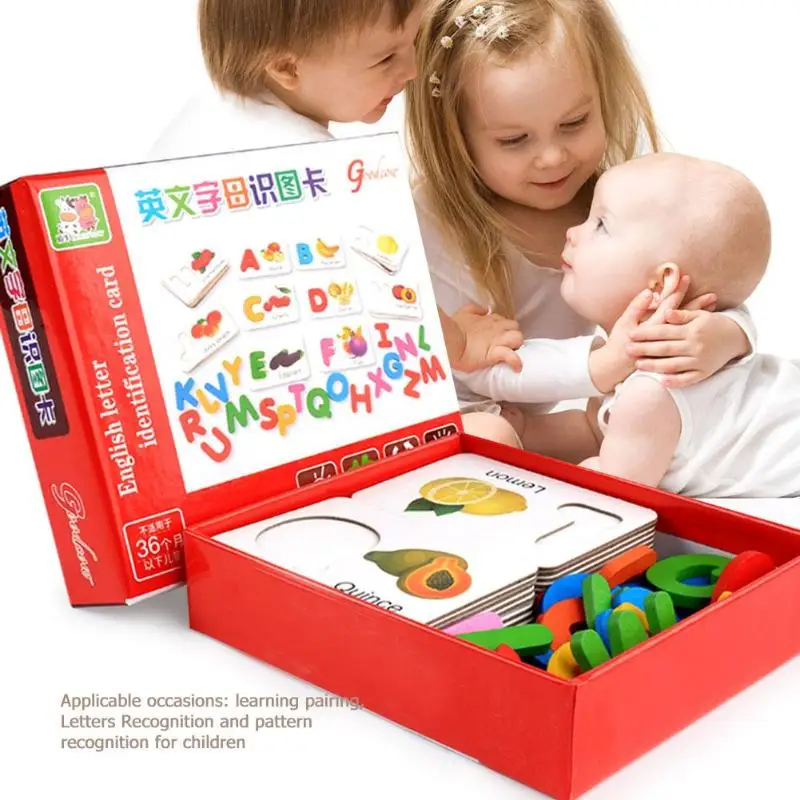 

26 English Alphabet Letters Color Cognitive Fruit Game Cards Basic Knowledge Puzzle Learning Toy Education Supplies