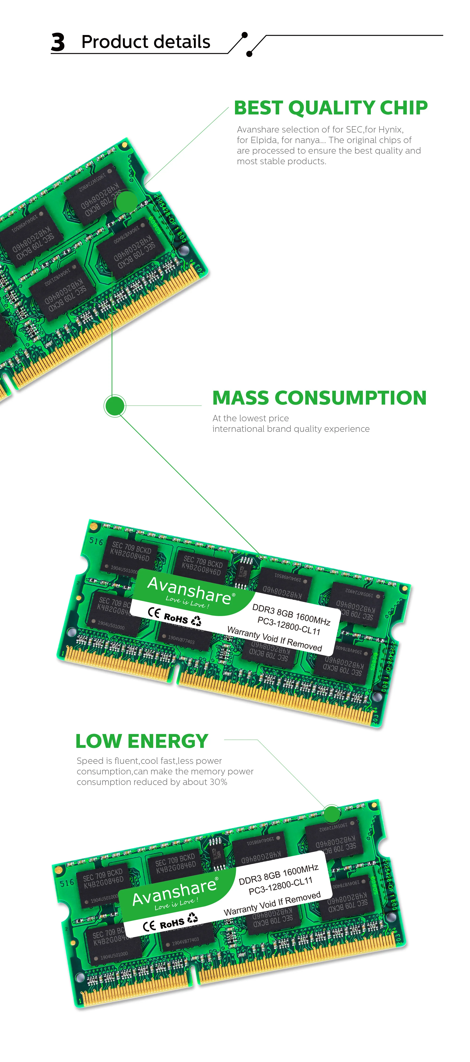 Ноутбук Avanshare DDR3 4GB 8GB 1333Mhz 1600Mhz SO-DIMM ram 204Pin