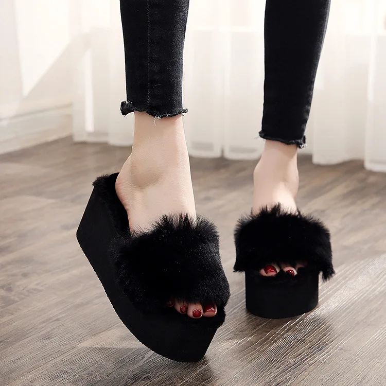 

Maggie's Walker New Women Spring Plush Slippers Fluffy Slipper Fuzzy Slippers Chinelos Sliders Shoes High Heels Chinese Slippers