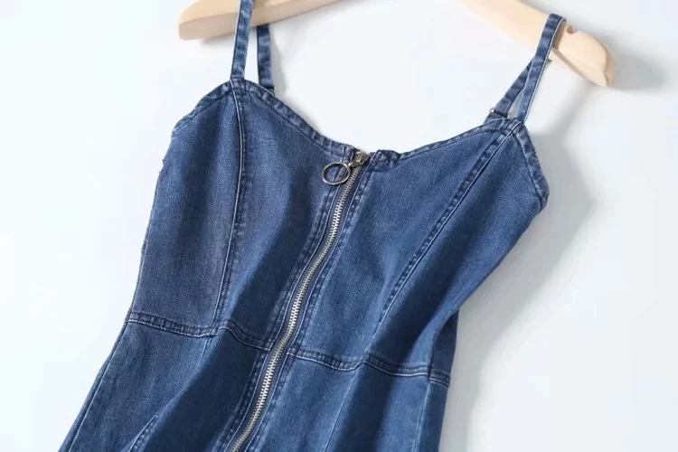 Withered ins vintage washed spaghetti strap zipper sheath denim dress women vestidos vestidos de fiesta de noche sexy mini dress