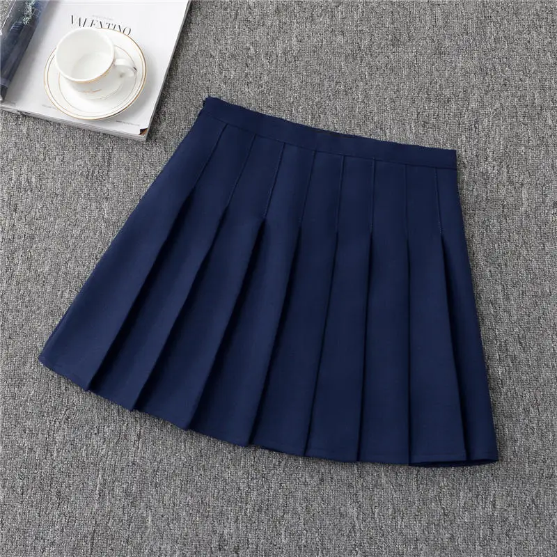 Navy blue Skirts Женские юбки с высокой талией в стиле Харадзюку, Saia, плиссированная мини-юбка, сексуальная, Faldas, повседневная, Студенческая, розовая/белая, короткая юбка, XXL, ropa mujer, Q2260 - Цвет: Navy blue Skirts