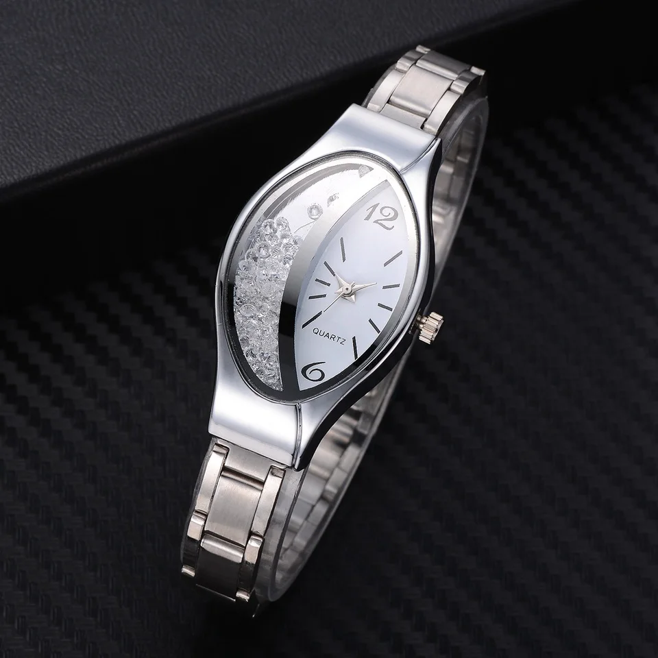 Women Fashion Luxury Watch Leather Strap Women Bracelet Clock Ellipse Rhinestone PU Sport Quartz Watch Wrist Watches For Women