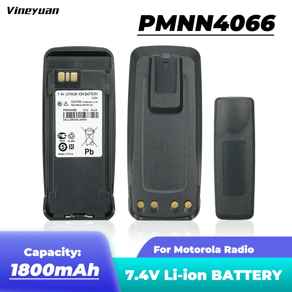 1800mAh 7.4V Lithium-Ion 2 Pack for Motorola PMNN4065 PMNN4066 PMNN4066A Two-Way Radio Battery Replacement for Motorola MotoTRBO XPR6550 Battery Replacement with Clip