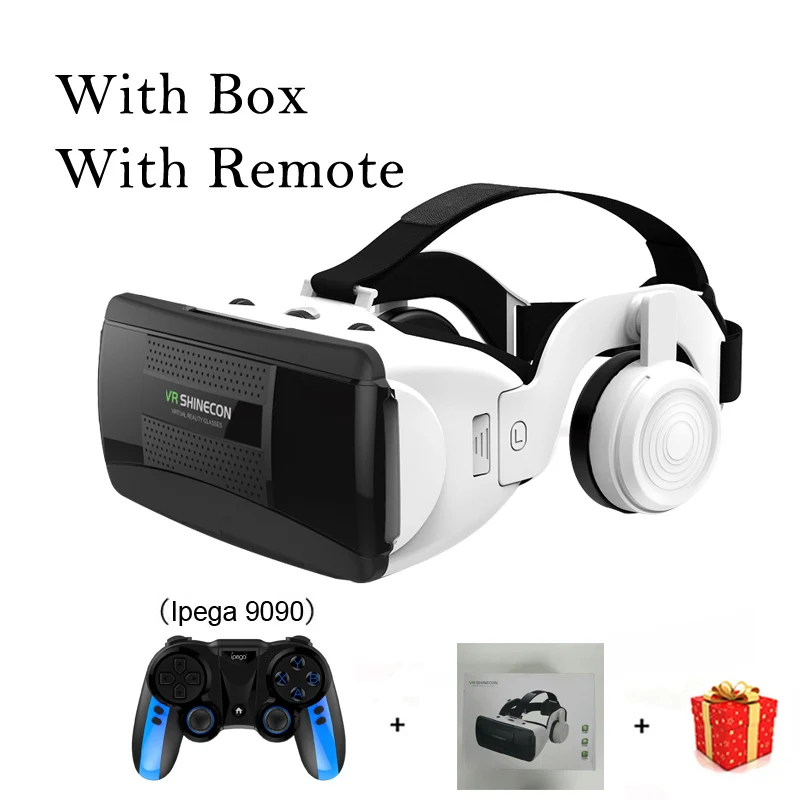 With Box 9090 Remote Shinecon G06EB шлем 3D VR очки виртуальной реальности Гарнитура объектив для смартфонов смартфон Google картонные очки игровой 3 D - Цвет: With Box 9090 Remote