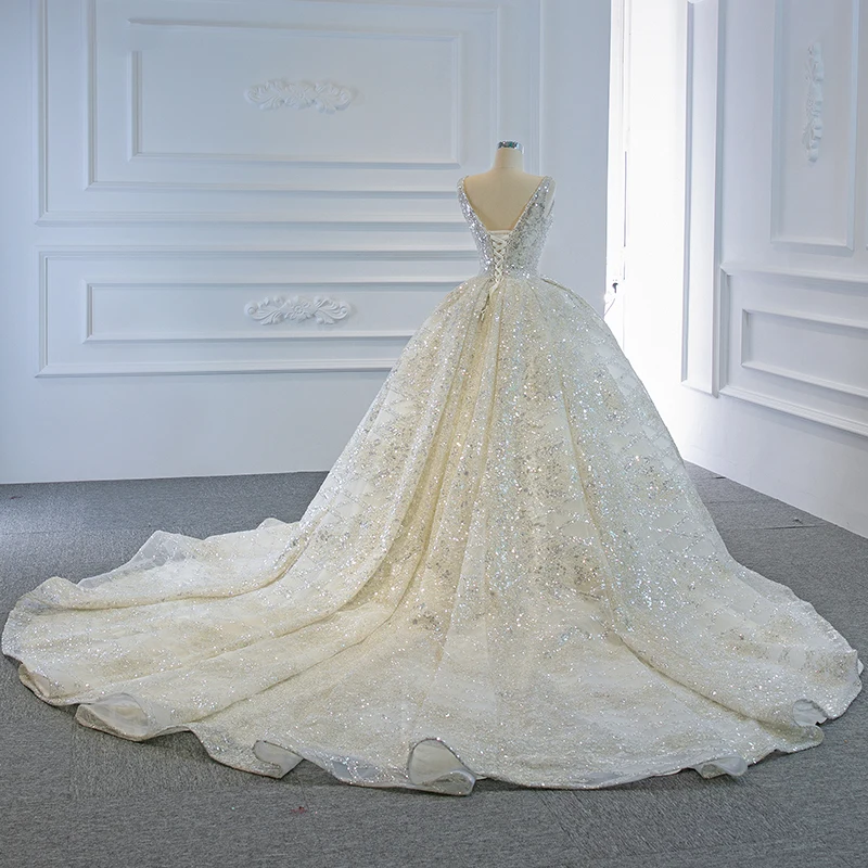 J67122 JANCEMBER Sleeveless Wedding Dress Ball Gown Tank Scoop Neck Lace Up Back Sequined Elegant Dress Walang damit na Kasuota 3