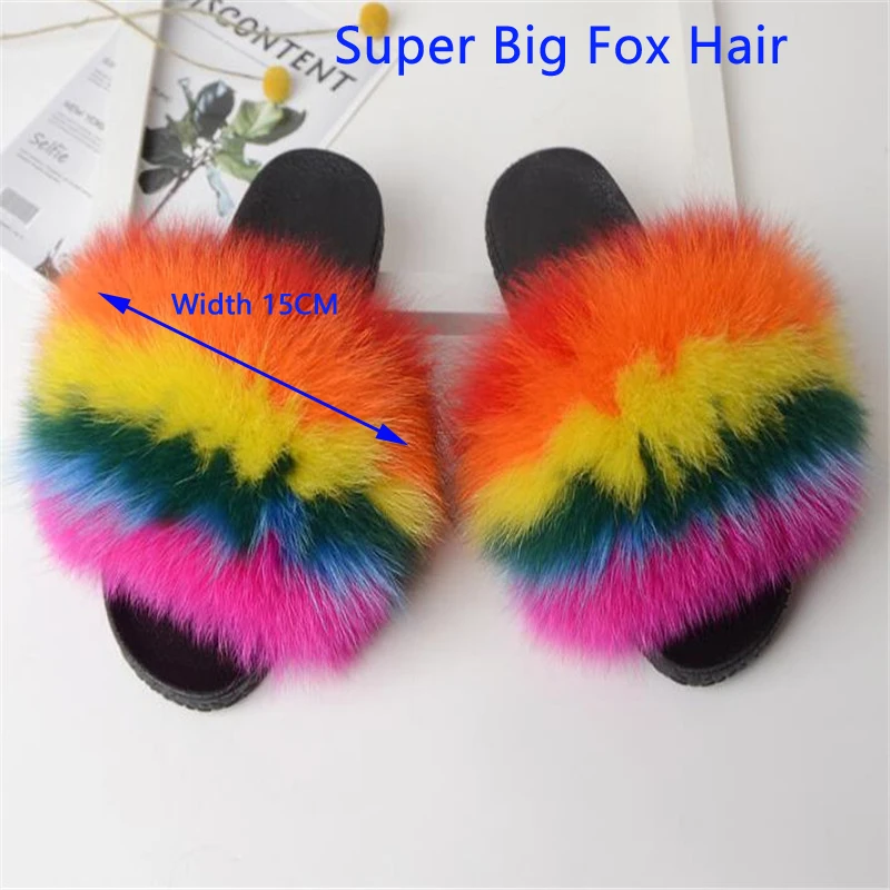 Super Big Fur Женская зимняя плюшевая обувь; Очень Пушистая лиса; меховые тапочки; женские меховые шлепанцы; женские пушистый мех; сандалии; женские Вьетнамки; 45 - Цвет: Super Big Fur