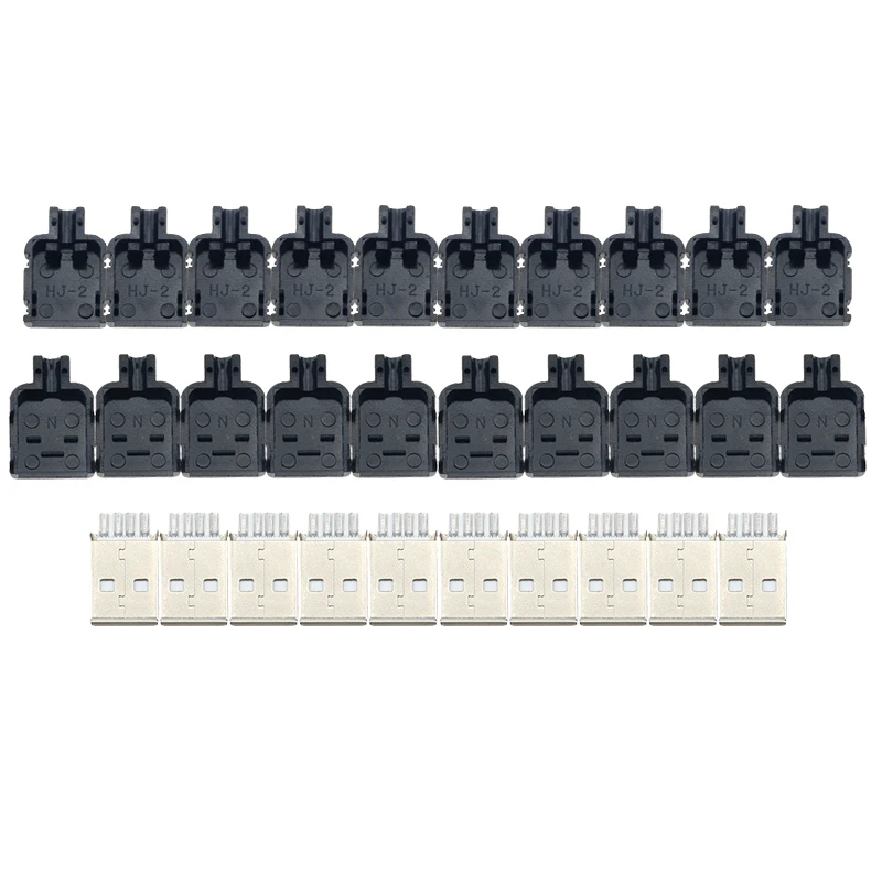 

10PCS DIY USB 2.0 Connector Plug Type A Male 4 Pin Assembly Adapter Socket Solder Type Black Plastic Shell For Data Connection
