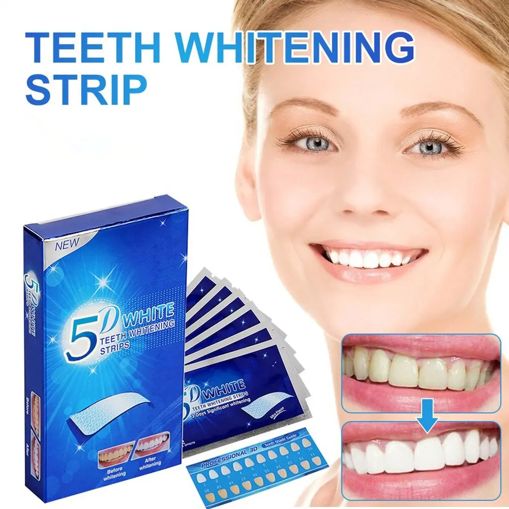 7 Pairs Strips 5D Gel White Teeth Cleaning Strips Oral Hygiene Care Double Elastic Teeth Bleaching Strips False Teeth Veneers