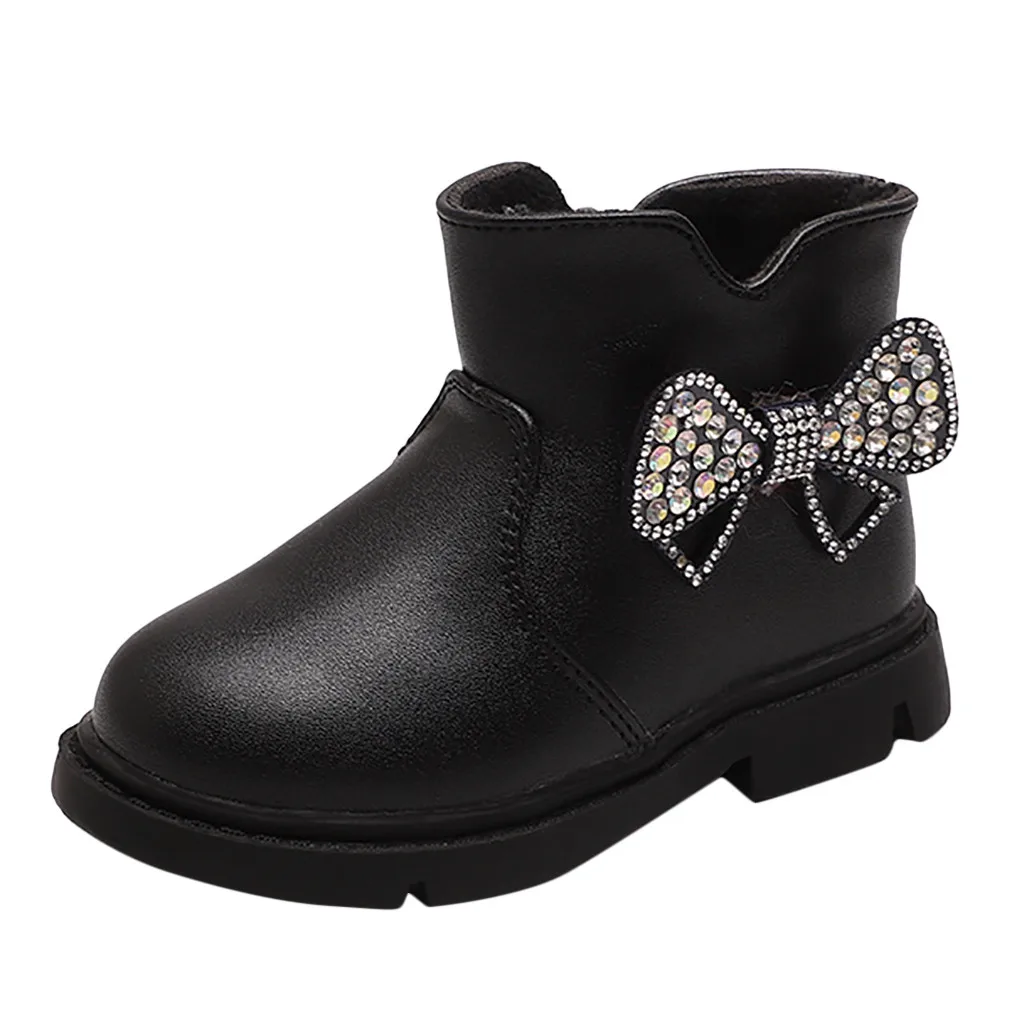 Модные ботинки из искусственной кожи для девочек; детские ботинки с бантом; ботинки для малышей; зимняя обувь для детей; коллекция года; теплая детская зимняя обувь; обувь для принцесс