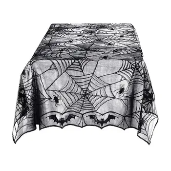 

48.03x88.19 Inches Spider Web Black Tablecloth Halloween Themed Party Decoration Horror Spider Bat Table Cloth Scene Decor Props