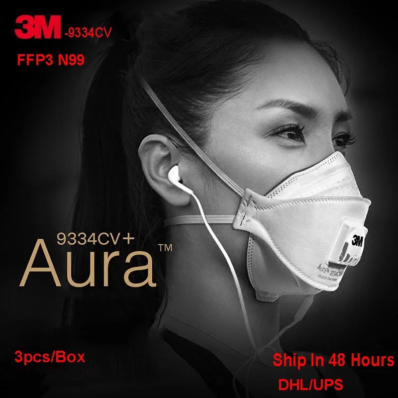 

N95FFP3 3M 9334CV 3PCS/Box Noish Protective FFP2 Fish Face Mask Dust Anti PM3 Sanitary Working Respirator Valve Filter Headband