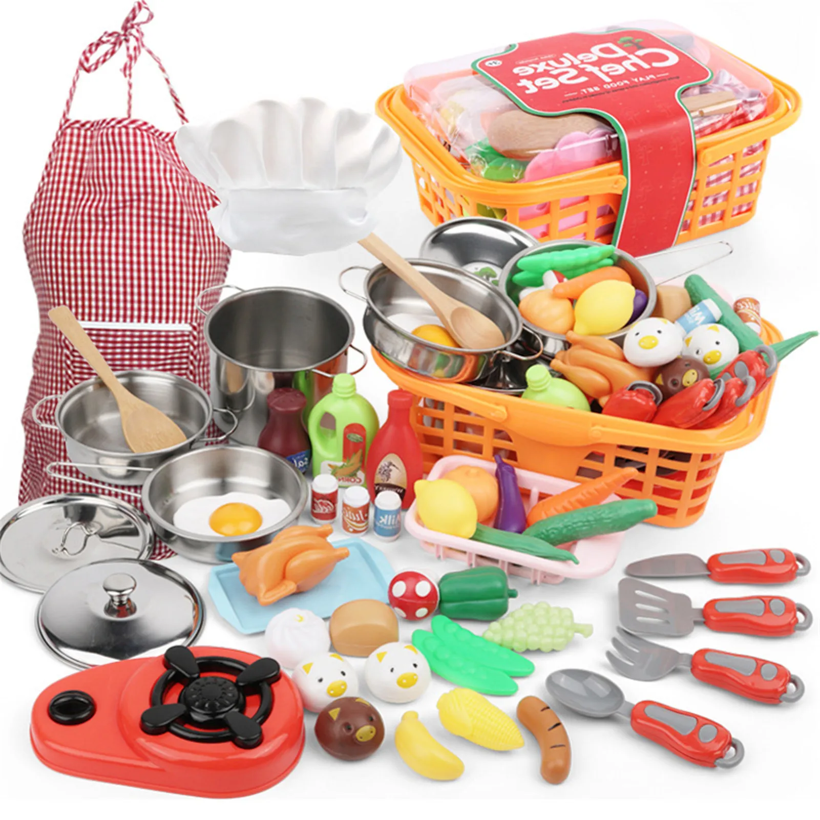 Jouets de cuisine Pretend Cookware Mini-jouets de développement pour ustensiles de cuisine en acier inoxydable adaptés aux tout-petits et aux enfants de 3 Jouets pour enfants en casserole et poêles 