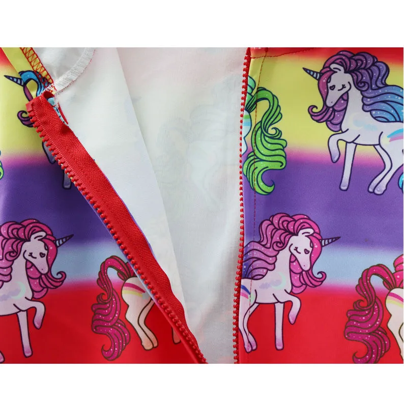 Детская одежда для девочек, худи с изображением радуги и единорога для девочек, осенний свитер на молнии для маленьких девочек, зимняя одежда