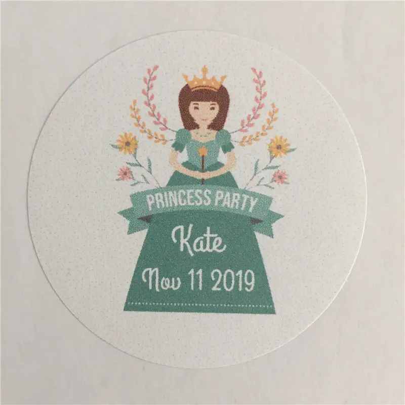 

100 Pieces Custom Princess Sticker Personalized Girl Birthday Gift Adheive Seals Decoration Round Labels