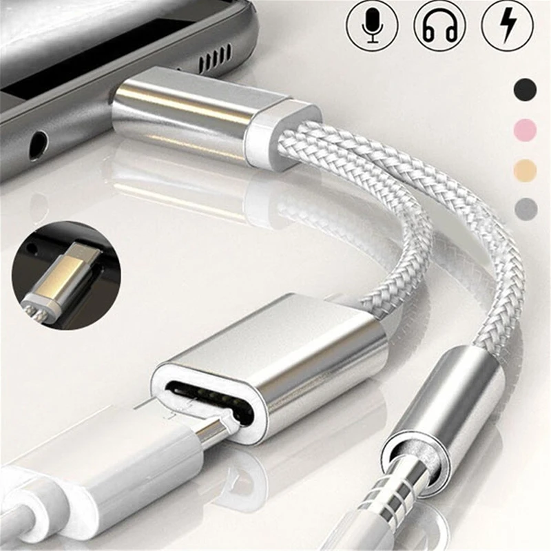 

New USB Adapter 2 In 1 Type C To 3.5mm Audio Jack Charger Adapter Headphone Cable For Samsung S9 USB Micro Cable Prolunga USB