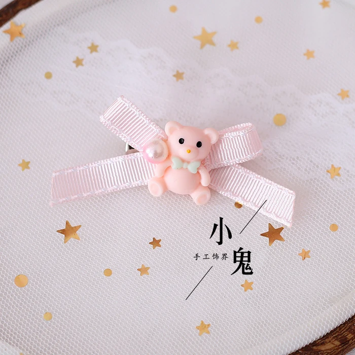 Лолита милые мягкие японские игрушки заколки для волос розовый синий плед бант кольцо для волос милая Лолита ободок для головы ручной работы головной убор Лолиты - Цвет: Pink Bear