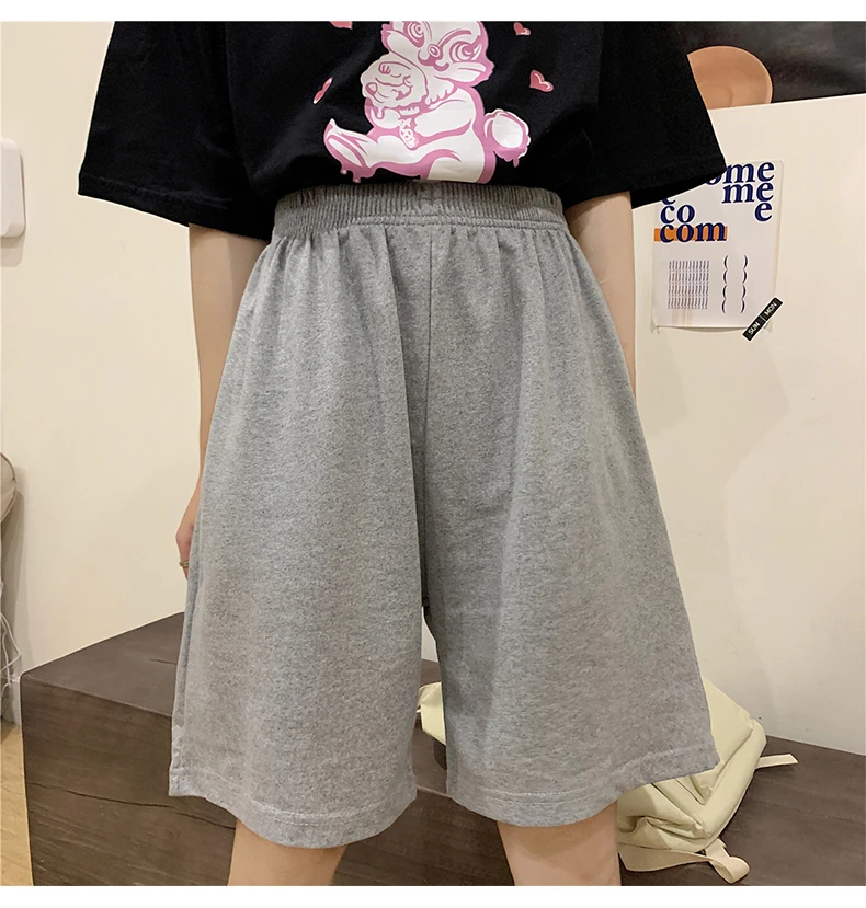 trend informal common unfastened Large measurement straight stable elasticity jogger shorts Korean pure cotton grey black ladies shorts feminine 49 Hfb46b3ec90754c0694c8eaa1a7be54a1r