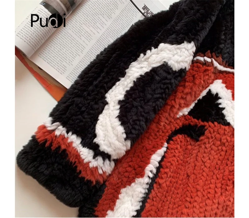Pudi CT934 с натуральным кроличьим мехом куртка, пальто, с О-образным вырезом, Женская модная зимняя одежда теплая натуральная меховая шуба, верхняя одежда
