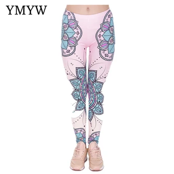 

YMYW High Elasticity Casual Punk Style Pink Floral Printed Leggings Sport Women Fitness Ankle-Length Slim ласины для женщин