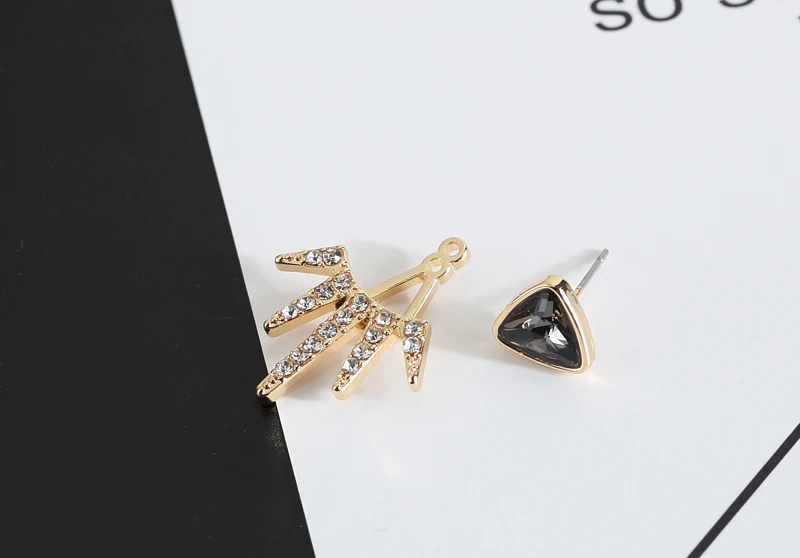 Jisensp Delicate Crystal Geometric Ear Jackets Fashion Jewelry for Women Girls Unique Design Triangle Stud Earrings Party Gift