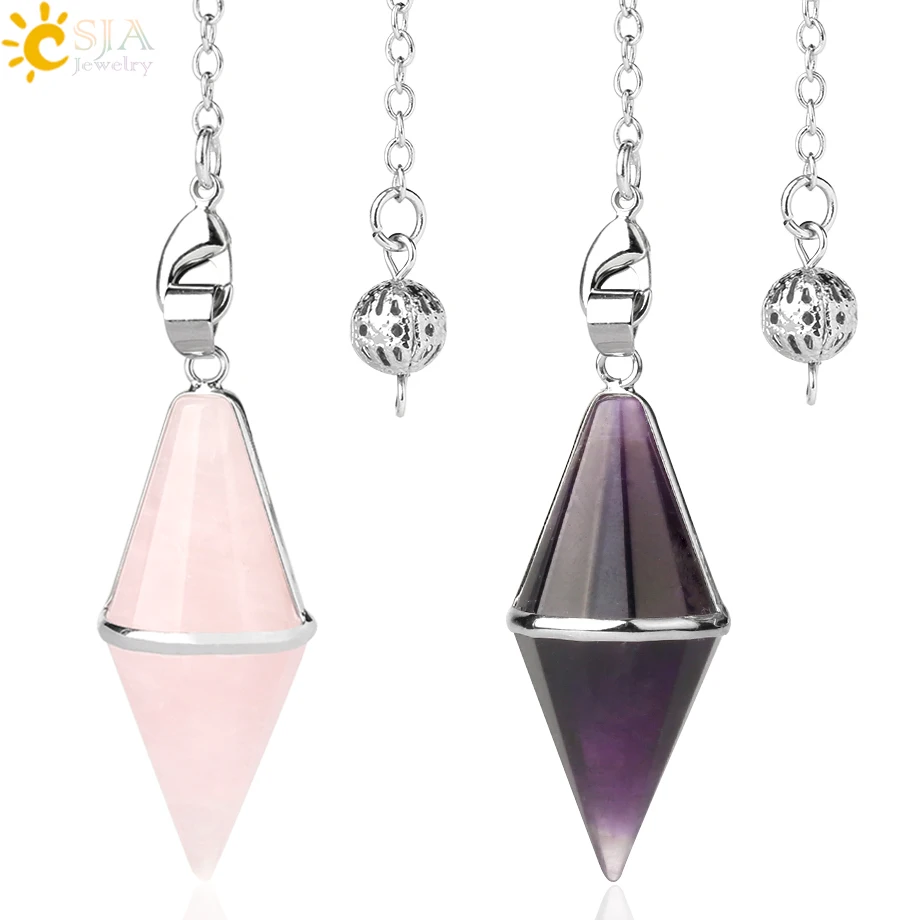 CSJA Multifaceted Natural Crystal Pendulum Reiki Stone Tiger Eye Pink Quartz Healing Pointed Pendant for Dowsing Divination G603 | Украшения