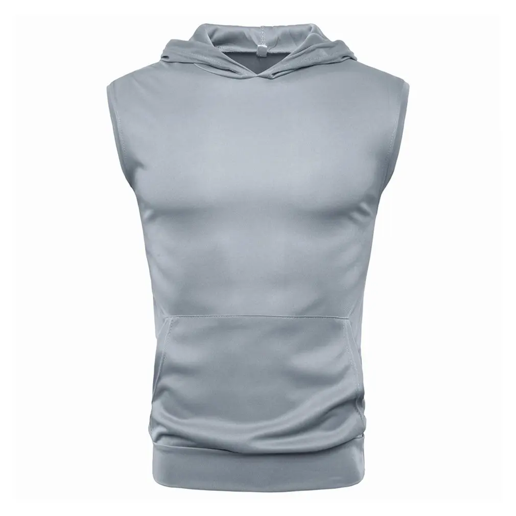New Fitness Gym Running Shirts Tees Solid Color Top Fashion Comfortable Hooded Skin Friendly Men'S Sports Sleeveless T-Shirt | Мужская