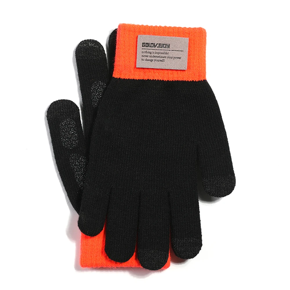 Black orange 1 пара зимние мужские перчатки с сенсорным экраном, нескользящая шерсть вязаная теплая зимняя перчатки мужские перчатки для бега зимние аксессуары для бега - Цвет: Black orange