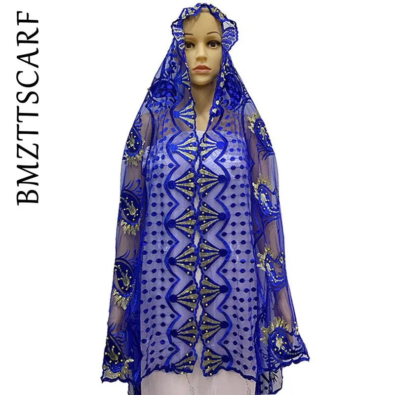 New African headscarf muslim women net scarf net match cotton embroidered with beads for SHAWLS PASHMINA BM913