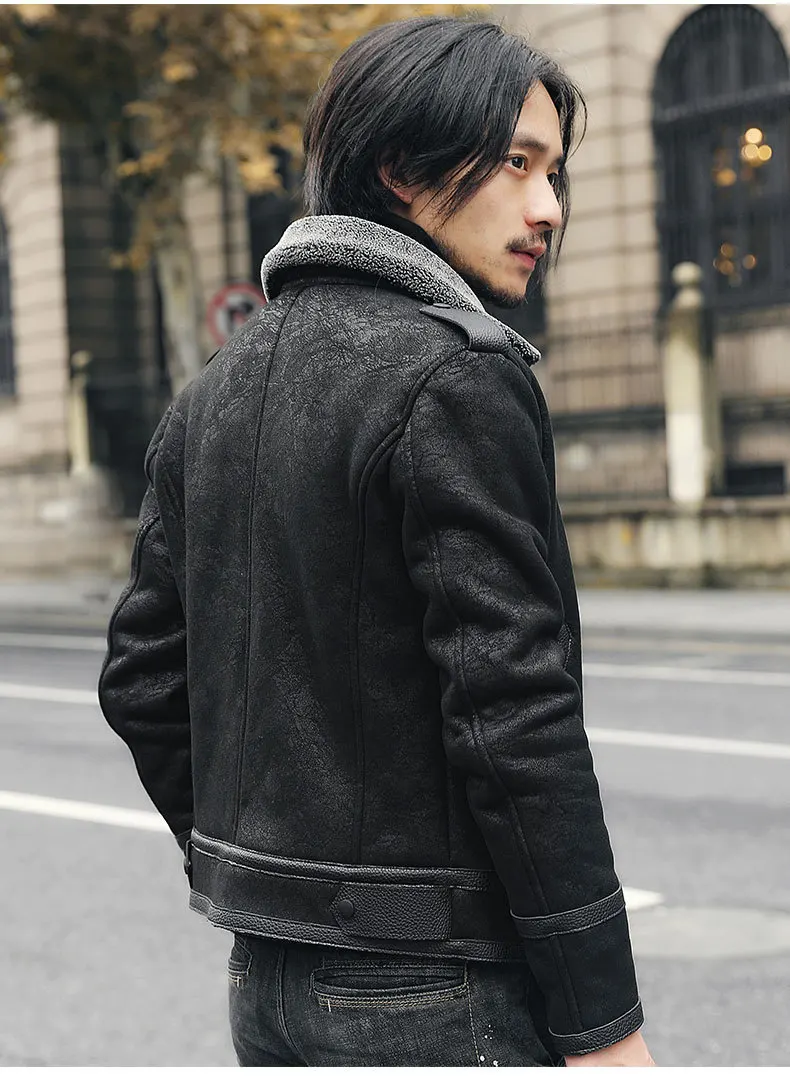 SOUL OF TIGER корейская мода новая зимняя теплая уличная Мужская винтажная меховая шуба мужской байкер кожаные куртки Slim Fit замшевая одежда