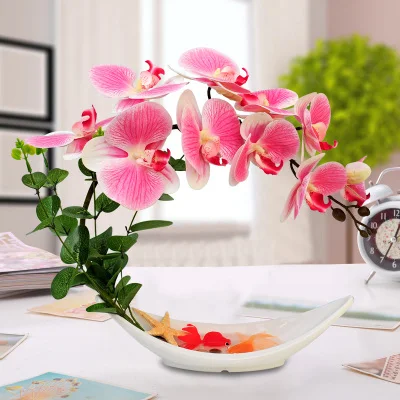 Butterfly Orchid Artificial Flowers Set Fake Flower Ceramic Vase Ornament Phalaenopsis Figurine Home Furnishing Decoration Craft - Цвет: 27