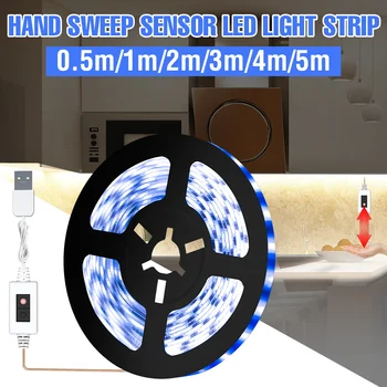 

USB Led Cabinet Light 5V Led Smart Hand Sweep Switch Strip 1/2/3/4/5M Led Waterproof Sensor Light Wardrobe Decor Lighting Lamp