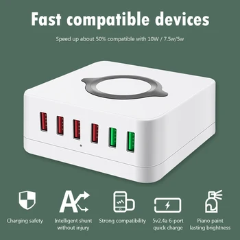 

72W Chargers Multi-function Wireless Charger 4 Port USB Charger Dual Charging Plug Adapter for Smartphone Tablets