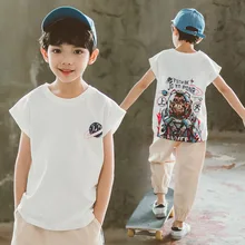 Летняя повседневная одежда для мальчиков-подростков модная футболка с абстрактным принтом и короткими рукавами и круглым вырезом