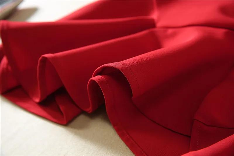 Мода осень зима подиумные платья дизайнерские женские длинные рукава с v-образным вырезом Нерегулярные оборки красные вечерние платья халат femme vestido