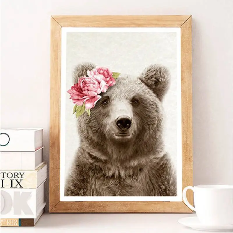 Woodland-Animals-Canvas-Poster-Nursery-Wall-Art-Print-Watercolor-Flower-Cute-Hedgehog-Bear-Fox-Owl-Painting