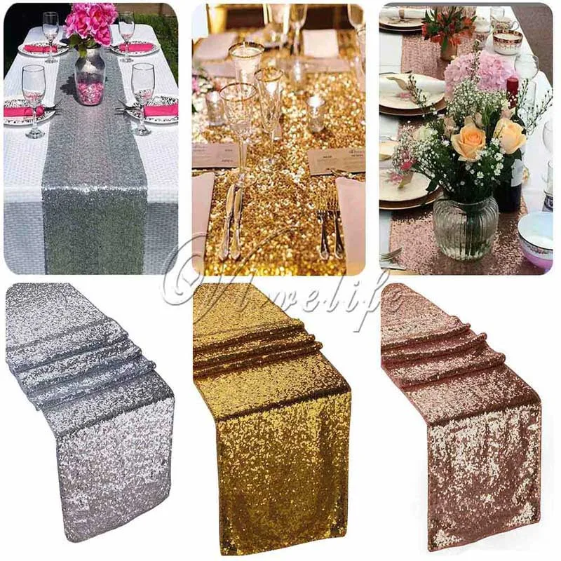 Gold/Silver Glitter Sequin Table Runner 12"x108" Sparkly Wedding Party Decor UK 