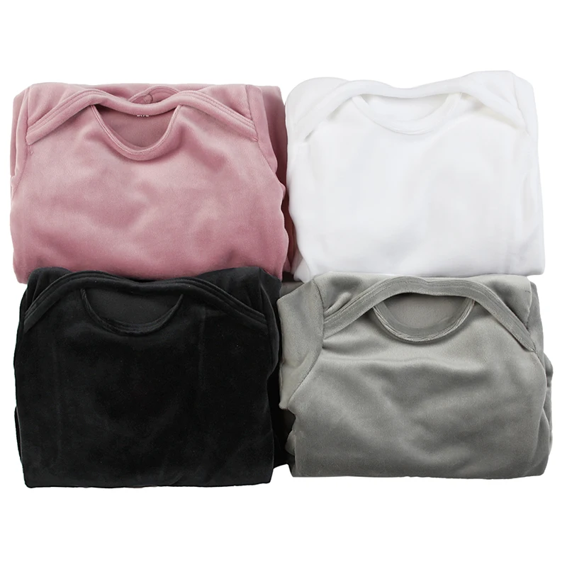 Newborn Boys Girls Long sleeves Jumpsuits Soft Warm Velvet Stretches Footies Beanie Baby Romper Bodysuits Outfits Clothes