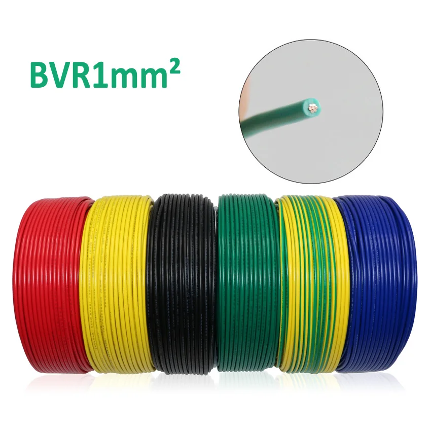 

1m / lot BVR 1mm square multi-strand cord oxygen-free copper wire bvr1 mm 1 mm flame retardant green anaerobic pure copper cable