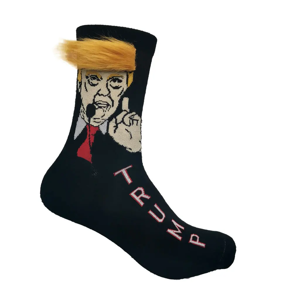 Дональд Трамп носки Веселые с 3D поддельные волосы цвета блонд нового модного дизайна, контактные линзы, носки в стиле хип-хоп, 2-цветные шт./пара