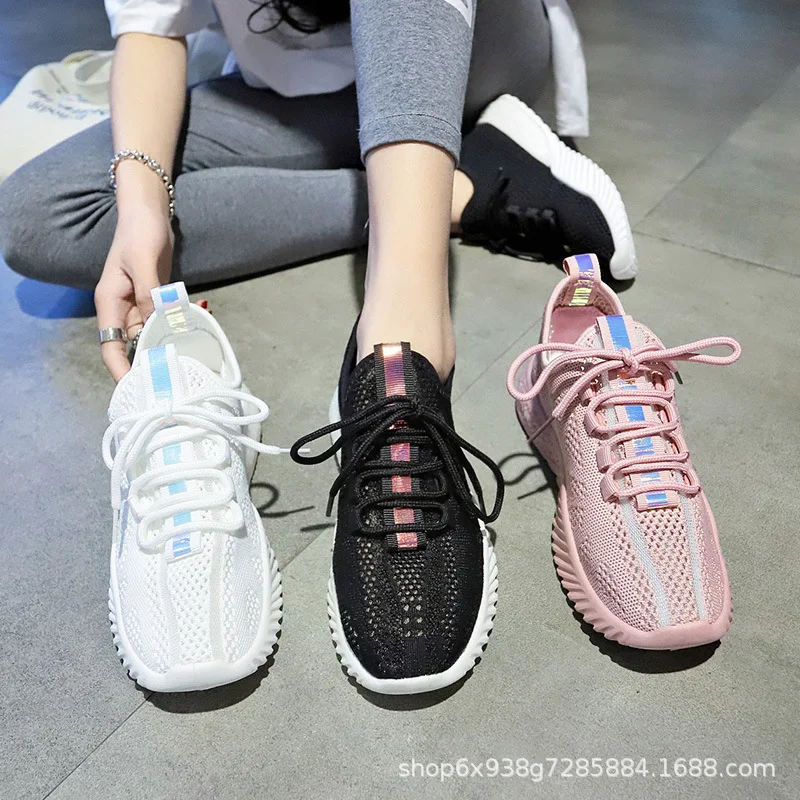 

2019 Spring Summer New Style Mesh Casual Sports Women's Flying Woven Shoes Breathable Socks Shoes Korean-style Students INS Supe