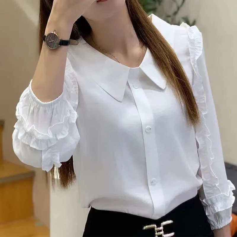 Camisas de manga con para mujer, blusas informales a la moda para oficina, blusas elegantes con solapa que combinan con todo, talla 4XL, 2022|Camisa| AliExpress