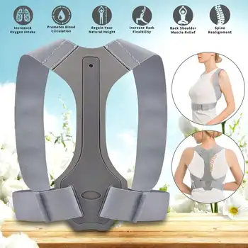 

Adjustable Back Posture Corrector Clavicle Spine Back Shoulder Lumbar Brace Support Belt Posture Correction Gray