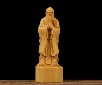 

5.9" Fine Chinese Box-wood Hand-carved Confucianists Kong Sage Confucius Statue