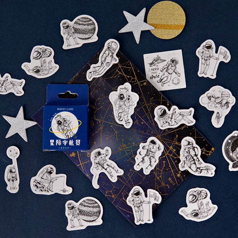 

45pcs/box Cute astronaut Label Sticker Kawaii DIY Diary Decorative Scrapbooking Stationery Stickers