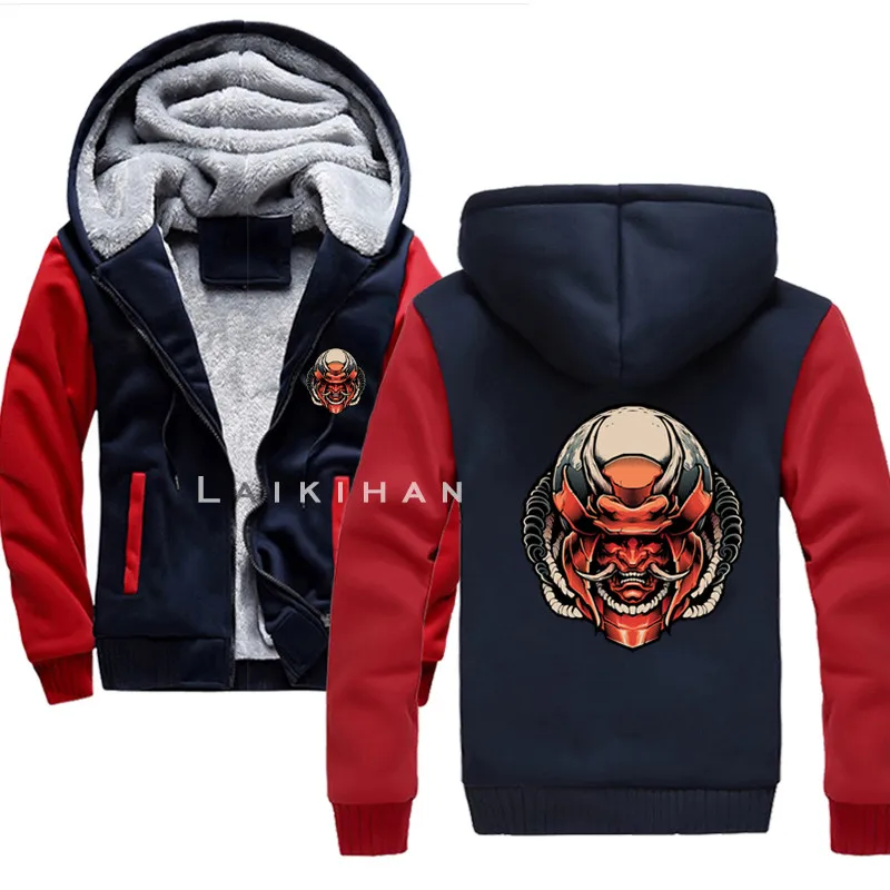 

Fashion HANNYA SAMURAI Printing Winter male Hoody Camouflage Warm Men Raglan Jackets Korean Trend Hoodie Autumn New Jacket Mens