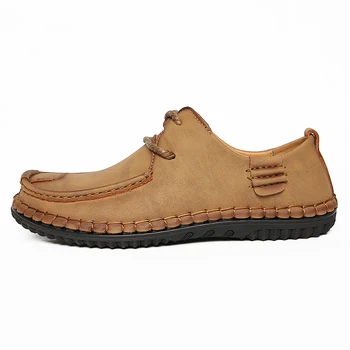 

British Style Genuine Leather Casual Driving Shoes Men Outdoor Waterproof Big Size Soft Loafers Male Flat Non-slip Walking Shoe