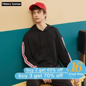 

Metersbonwe Spring New Men Casual Fashion trend Hooded Sweatshirts Male Teenager Hoodies Side stripes Loose Tops