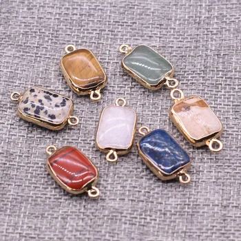 

3pcs Natural Stone Connectors Pendants Rectangle Double Hole Charms Green Aventurine Jewelry Making Necklace Bracelets 8x22mm