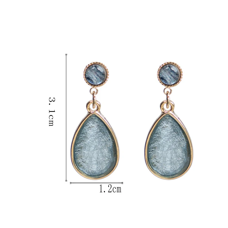 Women Ear Clip Earrings Japanese Simple Temperament Blue Crystal Stone Geometry Water Drop No Piercing Korean Gift