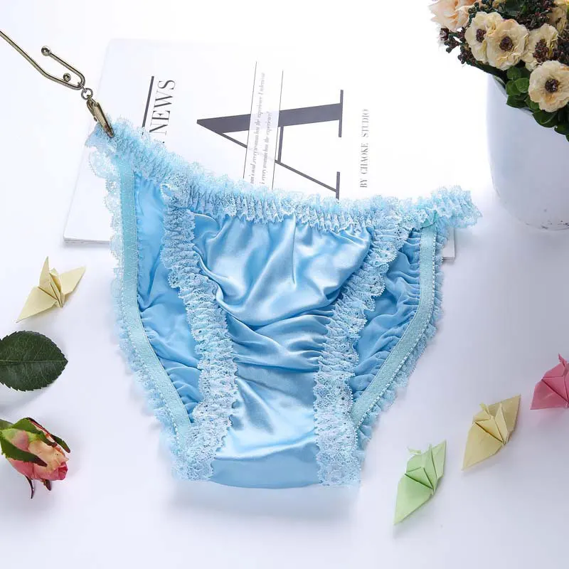 Fashion Sexy 100% Silk Panties Lace Lingerie Women'S Seamless Satin Silk Briefs Underpants Plus Size Ladies Knickers Underwear